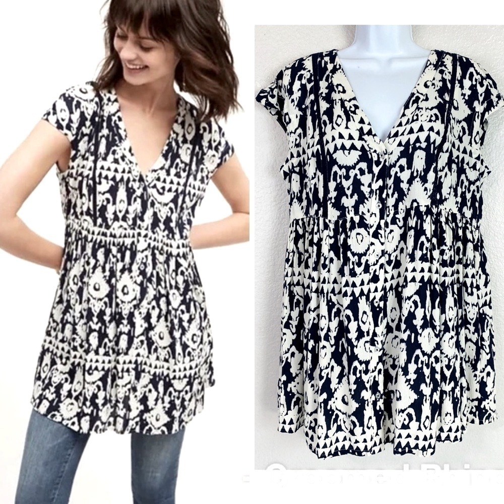 Vanessa Virginia Ikat Ladder Lace Tunic Top Size M
